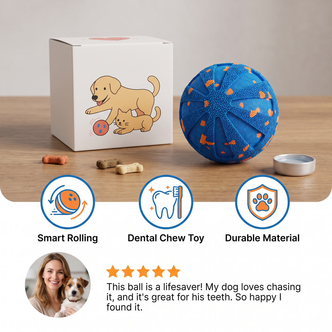 Interactive Rechargeable Dog Ball – Smart Rolling &amp; Dental Chew Toy