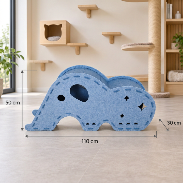 Elephant-Shaped Felt Cat Play Tunnel &amp; Cozy Bed – Foldable and Connectable Design
