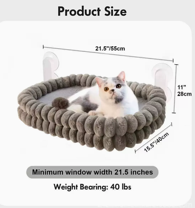 Fluffy Cordless Folding Cat Window Hammock with Strong Suction Cups &amp; Washable Cover