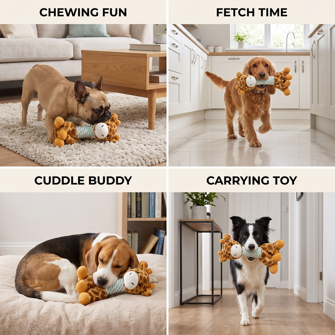 Durable Animal Plush Rope Dog Toy with Squeaker &amp; Teeth Cleaning