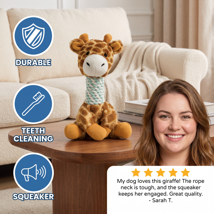 Durable Animal Plush Rope Dog Toy with Squeaker &amp; Teeth Cleaning