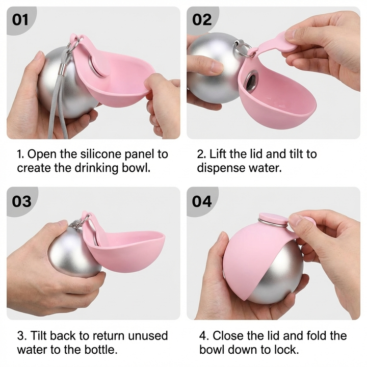 2-in-1 Dog Travel Water Bottle – Leakproof Stainless Steel Bottle with Silicone Bowl