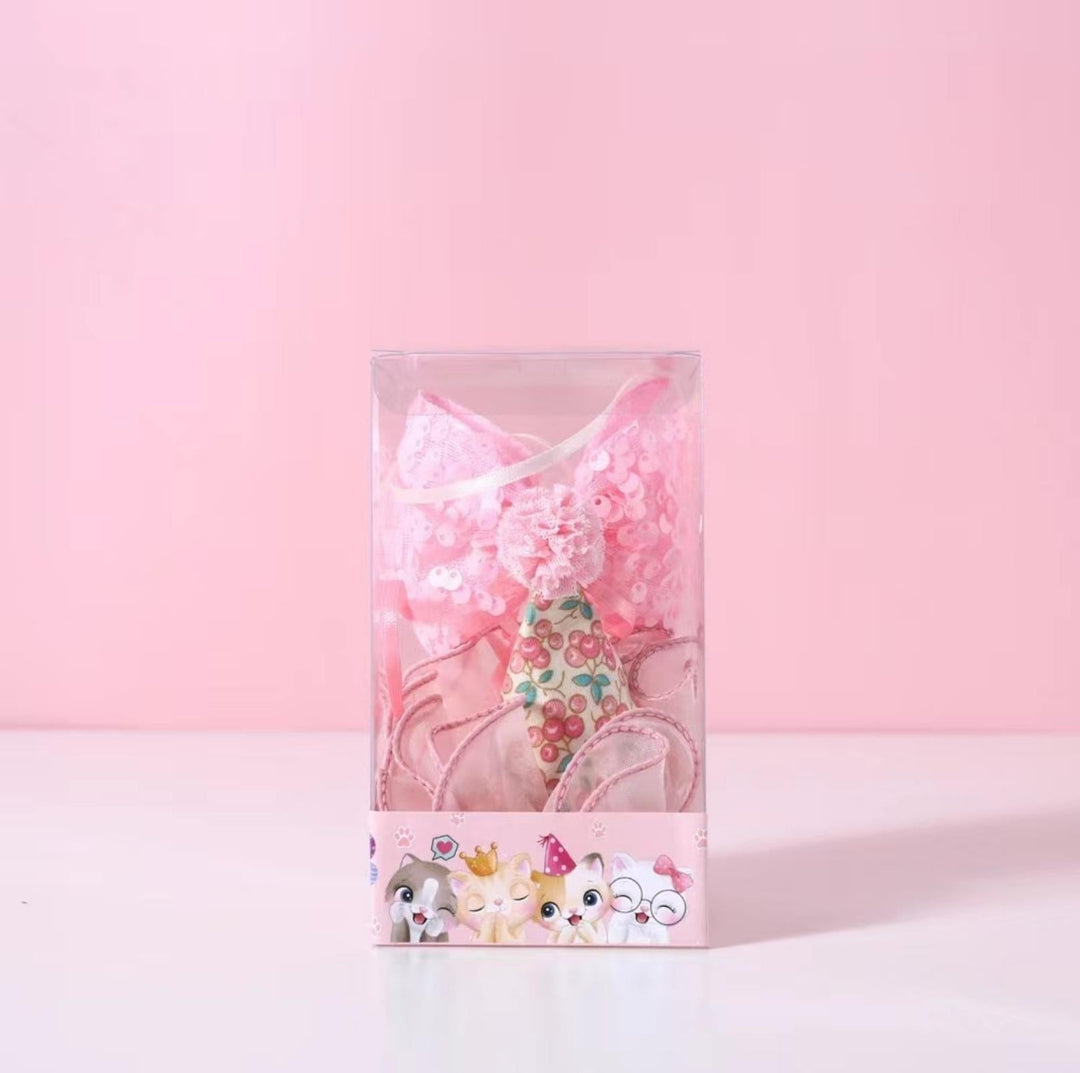Floral Mesh Lace Accessory Set: Pet Birthday Hat &amp; Bow Tie Combo