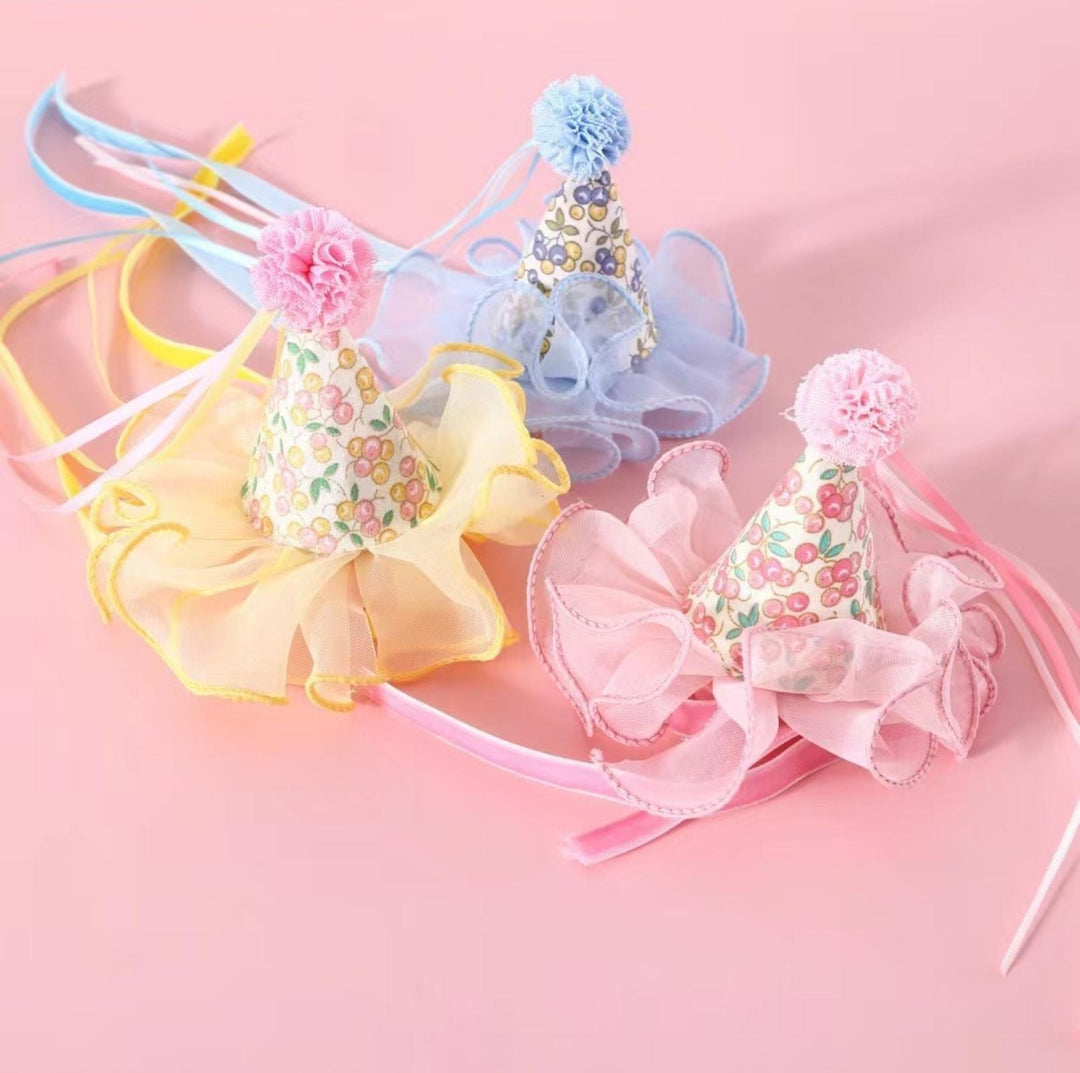Floral Mesh Lace Accessory Set: Pet Birthday Hat &amp; Bow Tie Combo