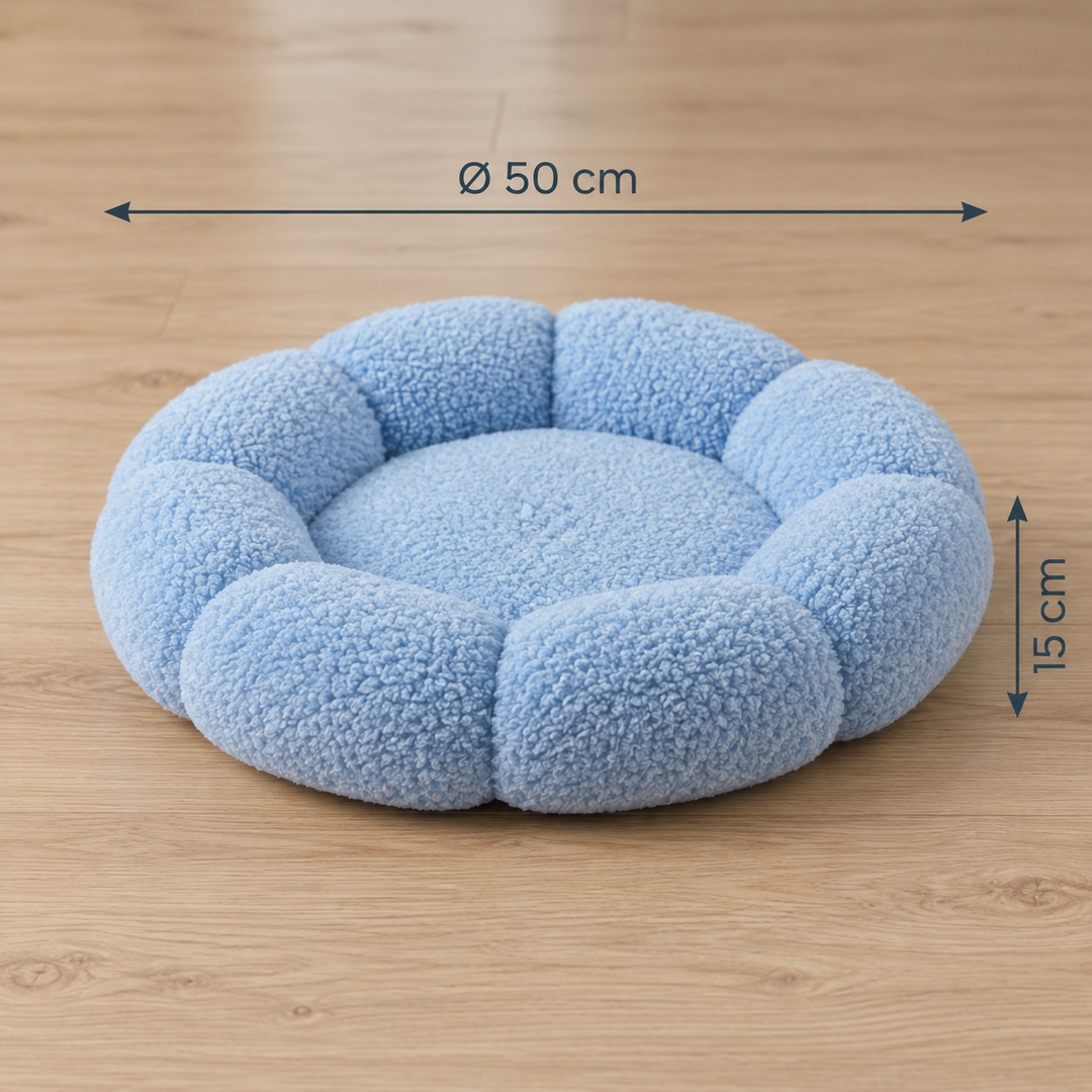 Luxury Floral Fluffy Donut Cat Bed – Soft &amp; Washable Round Cushion
