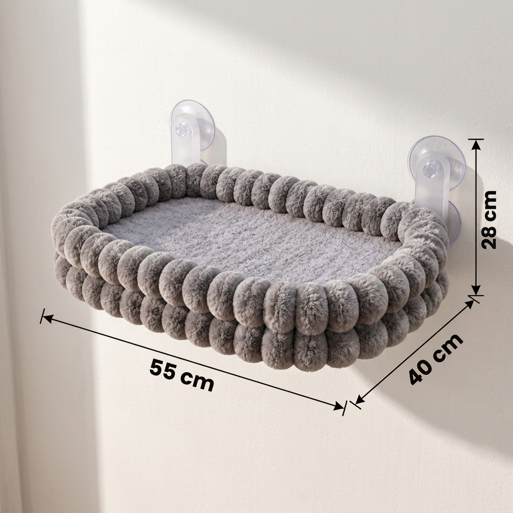 Fluffy Cordless Folding Cat Window Hammock with Strong Suction Cups &amp; Washable Cover
