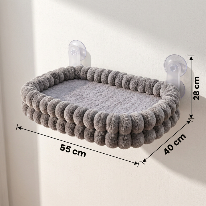Fluffy Cordless Folding Cat Window Hammock with Strong Suction Cups &amp; Washable Cover