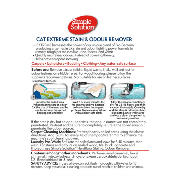 SIMPLE SOLUTION Extreme Stain &amp; Odour Remover for Cats 500ml
