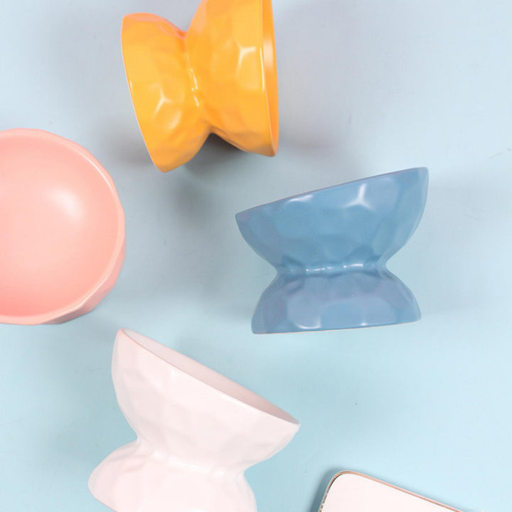 Tilting Ceramic Cat Bowls With Uneven Texture
