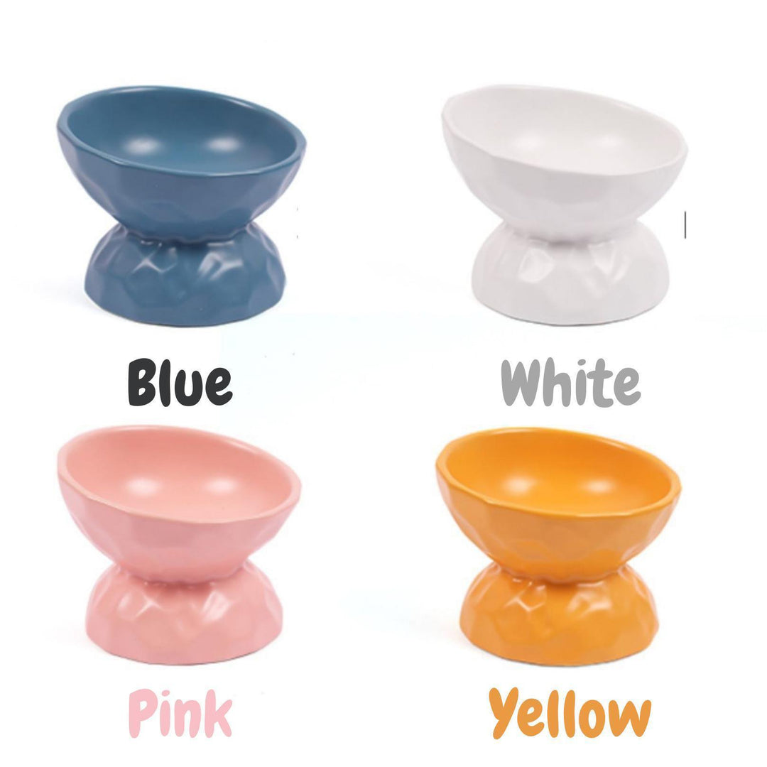 Tilting Ceramic Cat Bowls With Uneven Texture