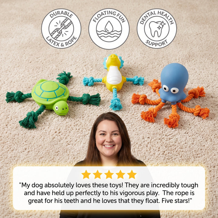 Durable Floating Dental Latex &amp; Rope Dog Toy