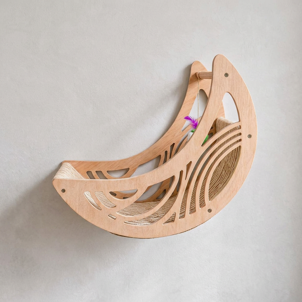 Modern Wooden Moon &amp; Star Wall-Mounted Cat Climbing Shelves &amp; Bed Set