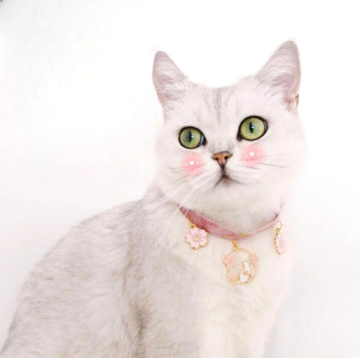 Velvet Adjustable Pet Collar With Bronzing Pendants